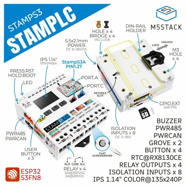 M5Stamp PLC Controller with M5StampS3 For Discount - Image 2